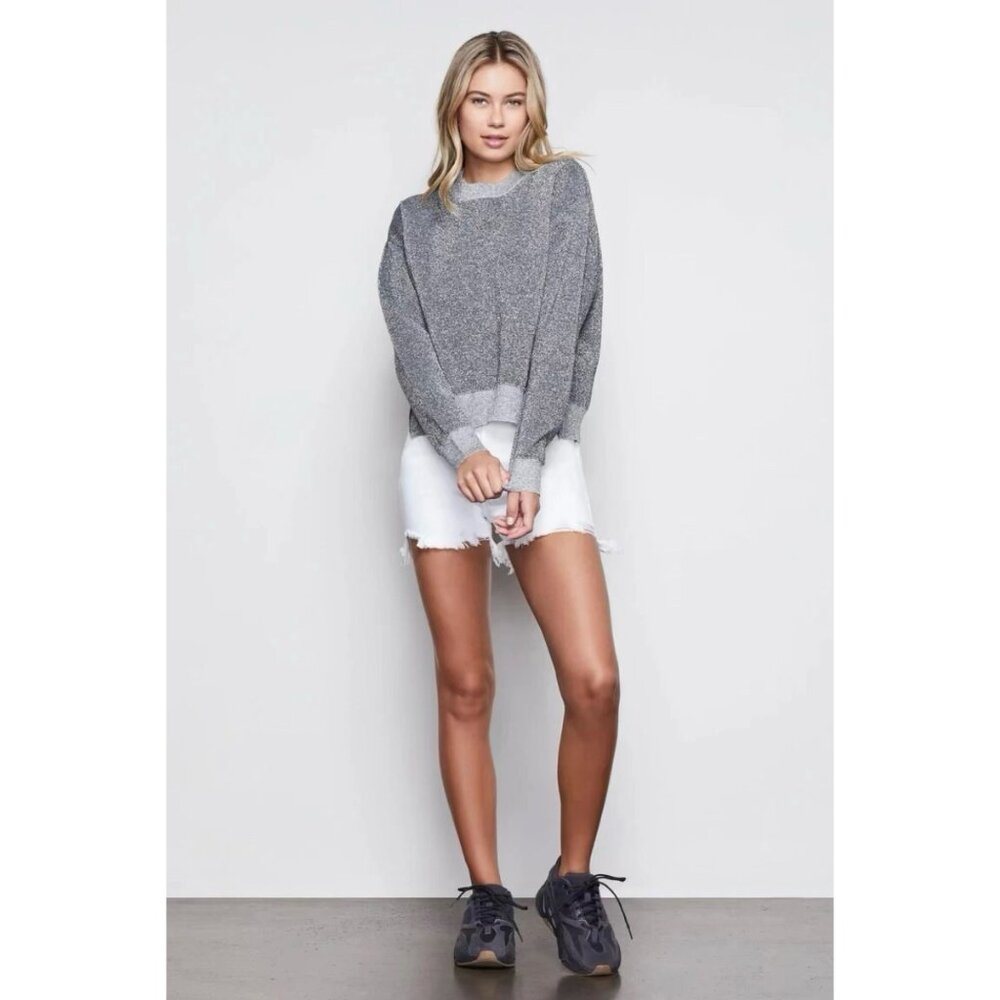 Good American All That Glitters Silver Knit Sweatshirt Zipper Detail - Picture 3 of 9